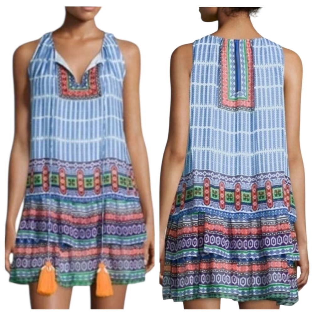 Hemant & Nandita Silk Tiered Mini Dress Bohemian Beaded Embellished Women’s XS - Picture 4 of 17